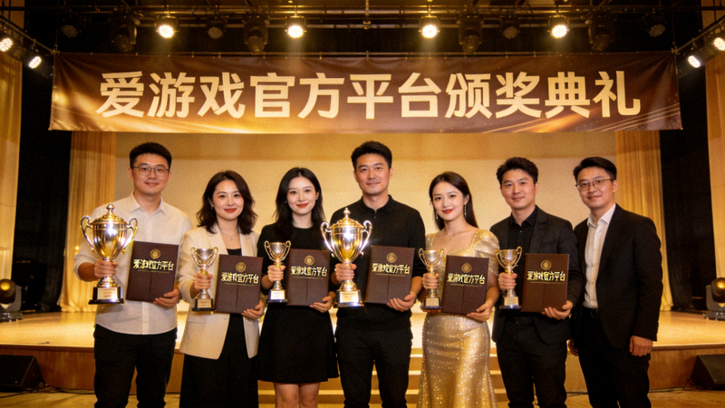 爱游戏官方平台获奖团队在颁奖典礼后合影留念，展示奖杯与证书